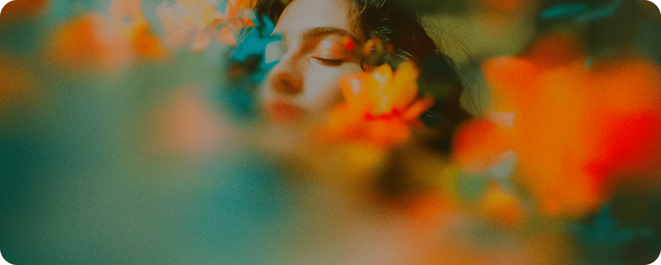 Portrait layered with orange flowers