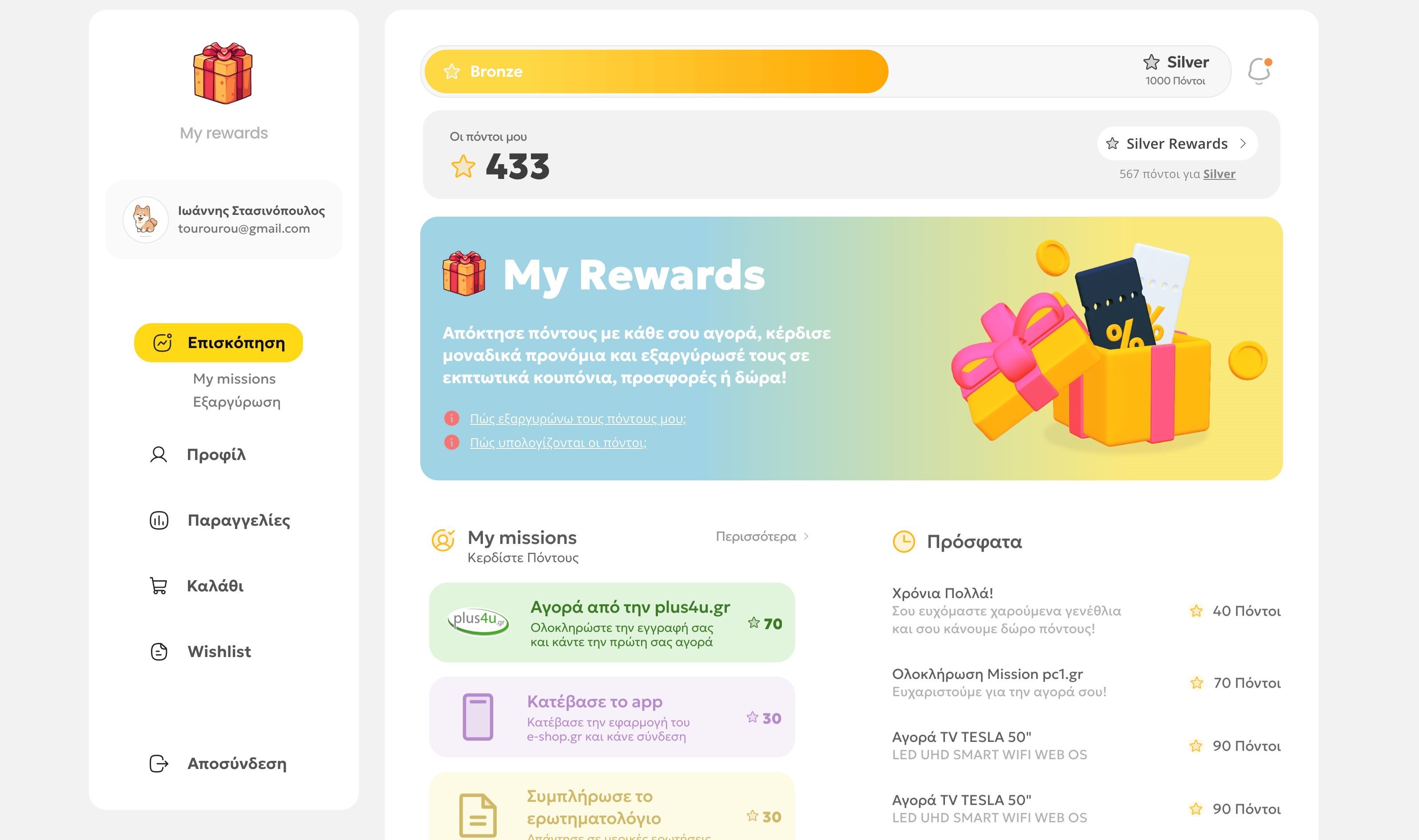 e-shop.gr loyalty program dashboard