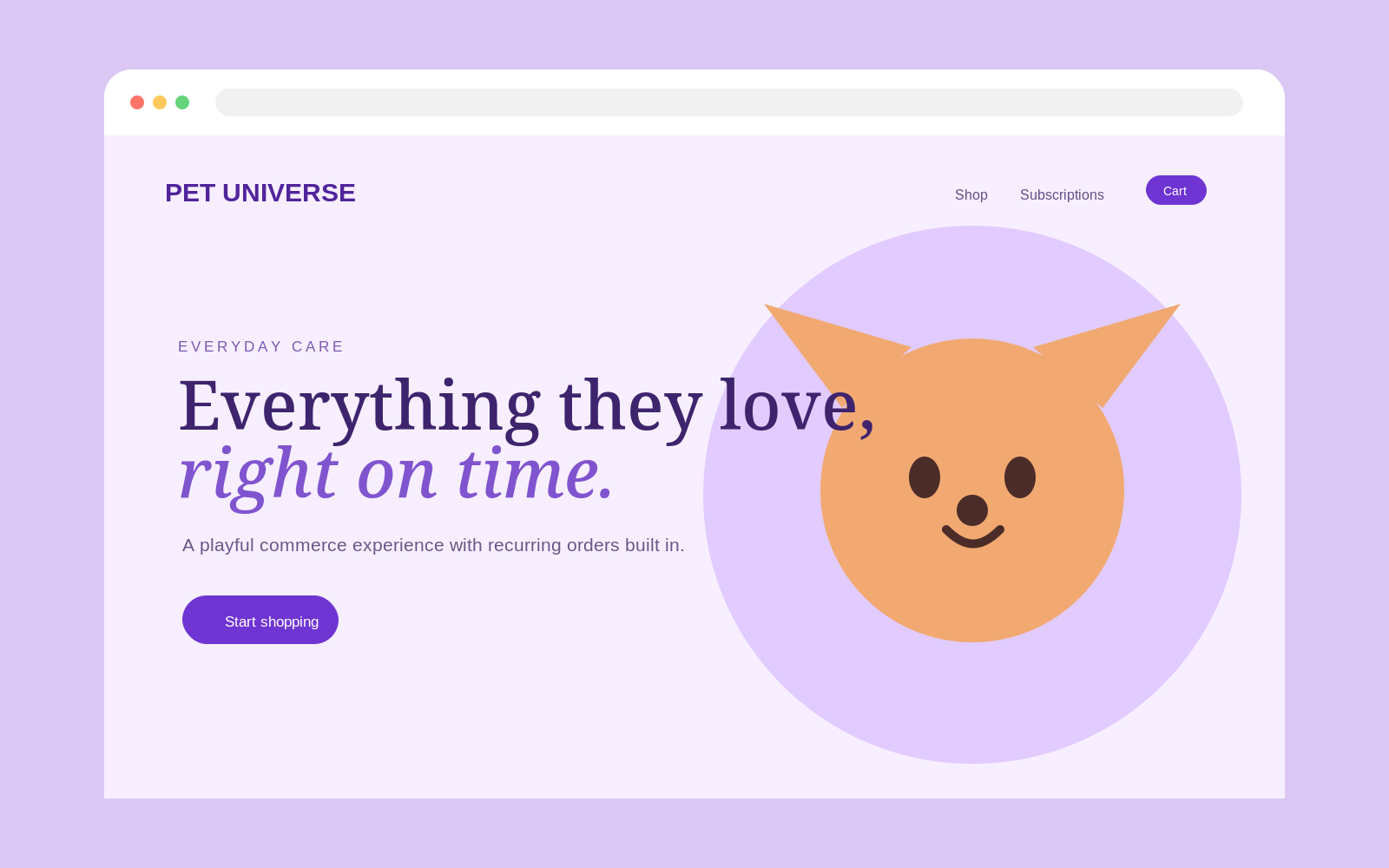 Pet Universe e-commerce interface